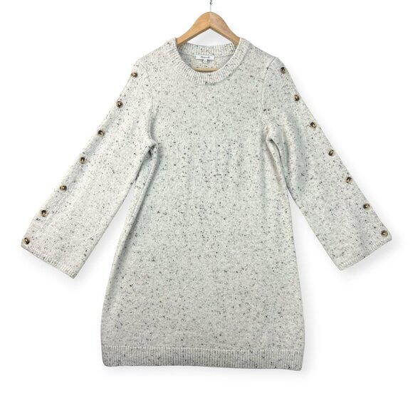 NEW MADEWELL DONEGAL SNOW SWEATER DRESS BUTTON SLEEVE Knit Wool Blend Sz Large - Picture 2 of 14